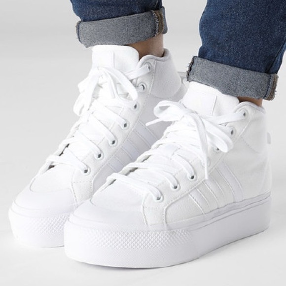 adidas Shoes - Adidas White High-Top Sneakers preppy chic Anthropologie asos urban revolve 5.5
